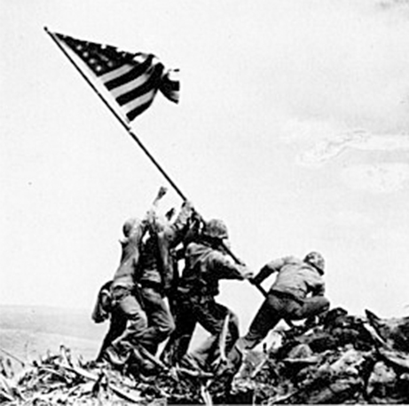Soldats plantant le drapeau américain